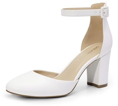 DREAM PAIRS Dam stängd tå tjocka klackar ankelrem lågblock klackar rund tå klänning brud bröllop pumps skor