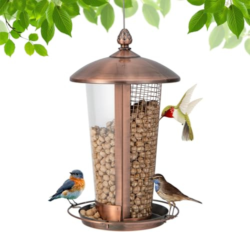 SOARS Vogelfutterspender zum aufhängen, Futtersäule mit Regendach, 2 getrennten Futterplätze, Vogelfutterstation Vogelhaus Vogelfuttersilo Futterstelle für Vögel Wetterfest, 16 x 16 x 28 cm