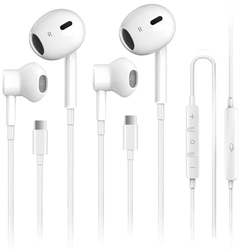 2 Pack USB C Headphones for iPhone 17, Type C Earbuds Wired Earbuds with Microphone & Remote Control Noise Cancelling Earphones, Compatible with iPhone 17 Pro Max, iPad Pro, Most USB C Jack Devices