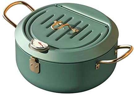 KUOYTT Freidora, freidora de Tempura con Tapa abatible y escurridor de Aceite, Control de Temperatura, sartén para Tempura para Cocina de inducción y Estufa de Gas