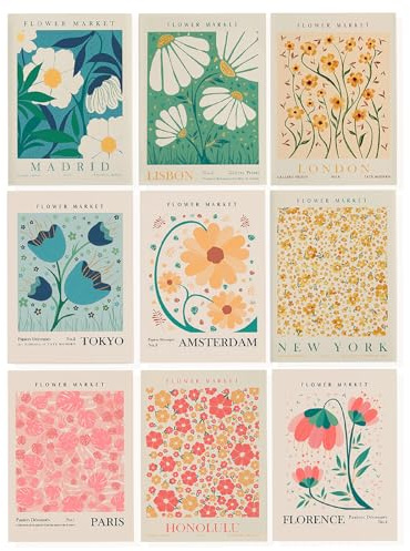 Werownsgso Lot de 9 posters floraux, 40 x 60 cm, tendance, abstrait, tableau mural, rétro, décoration murale, esthétique, convient pour le salon, la chambre à coucher, la salle à manger