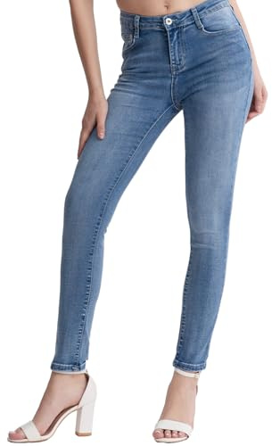 Vittorio Y - Jean Skinny Slim Fit Femme, Jean Élastique Push Up, Bleu denim, L
