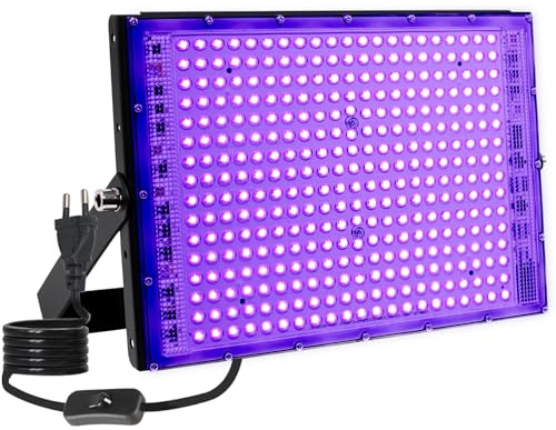MEEKBOS Projecteur LED UV 300W, Lumière Noire 395 nm, IP65 Étanche, Lampe UV Puissante pour Fête Fluorescente, Soirée Blacklight, Affiche Fluorescente, Anniversaire, Halloween (1 Pièce)