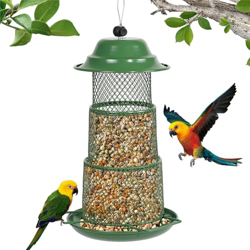 Metal Bird Feeder, Squirrel Proof Garden Hanging Feeders Mesh Tube Wild Bird Seed Feeder for Small Birds Backyards