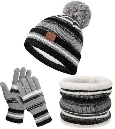 YORISMAL Set di cappelli, sciarpe e guanti per ragazzi e ragazze, 18*8*1cm