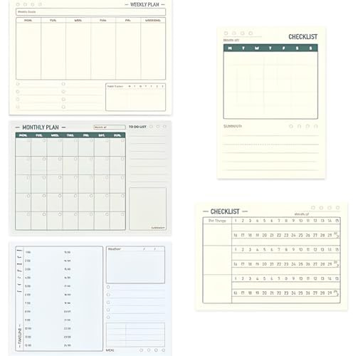 KEWUF 5 unidades Calendario 2025 2026 Planificador semanal, 5 diseños, calendario Calendario de tapa dura, calendario mensual, papel fácil de arrancar