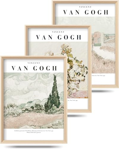 HesenDot 12x16in Van Gogh High Framed Wall Art Set of 3 | Floral Landscape Canvas Prints, Vintage Gallery Home Decor for Living Room Bedroom Office