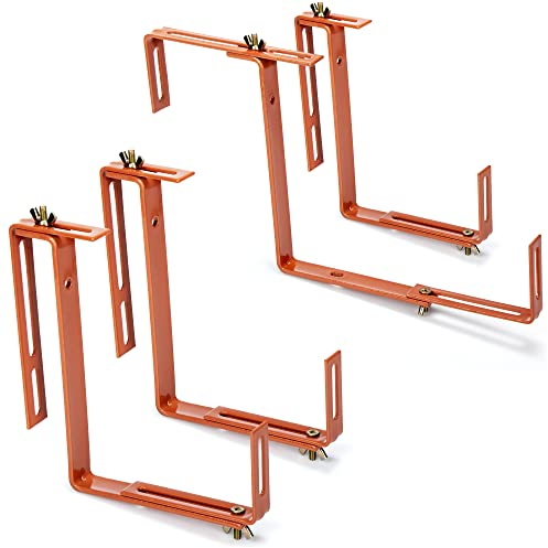com-four® 4x support de bac à fleurs pour parapets et garde-corps de balcon - fixation flexible en métal pour bacs à plantes - réglable dans les 2 sens - pas de perçage (4 pièces - marron clair)
