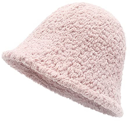 Damer vinterkupol klockhatt ull fiskehattar England varm solid fedora, Sherpa rosa, En Storlek
