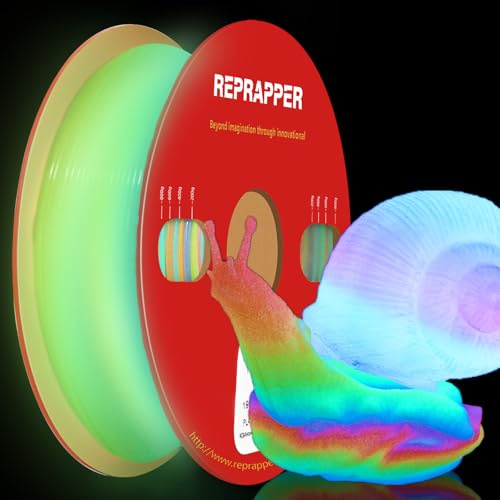 RepRapper Glow in The Dark Rainbow PLA Filament 1.75mm – Phosphorescent Multicolor 3D Printer Filament, High-Brightness Luminous PLA for FDM Printers (1kg Spool)