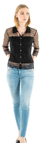 Morgan Camiseta manga 3/4 con plumeti Negro M
