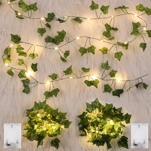 GuKKK 2 Packs Guirlande Lumineuse avec Feuilles, Chaîne Lumineuse de Lierre 2m, Guirlande Lierre Lumineuse 20 LEDS, Plantes Artificielles Guirlande Lumineuse à LED, pour Lntérieur, Mariage, Bureau