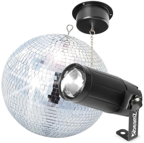 BeamZ - Pack Complet Boule à Facettes 30 cm, Moteur et Projecteur Spot LED 6 Watts - Boule Disco en Miroir Véritable, Idéale pour Soirées Ambiance Disco
