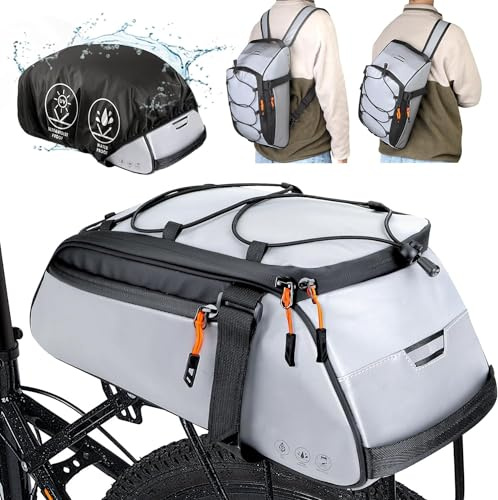 Eyein Bike Rear Rack Bag, 10L Waterproof Reflective Bicycle Trunk Bag, Cycling Rear Seat Carrier Backseat Storage Luggage, Shoulder Strap for MTB E-Bike