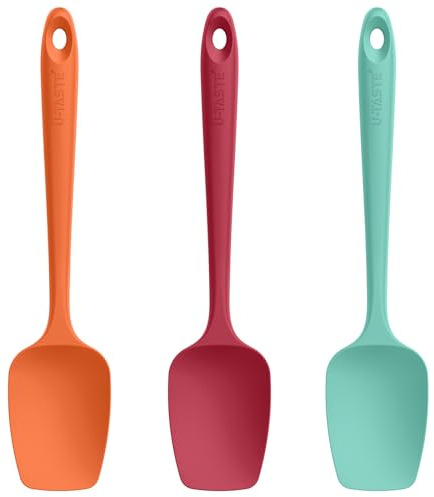 U-Taste Silicone Spoon Spatula Set of 3: 315 ℃ Heat-Resistant Food Grade Flexible Rubber Scraper, Cooking Baking Scraping Mixing Kitchen Utensils for Non Stick Pan/Wok (Colorful)