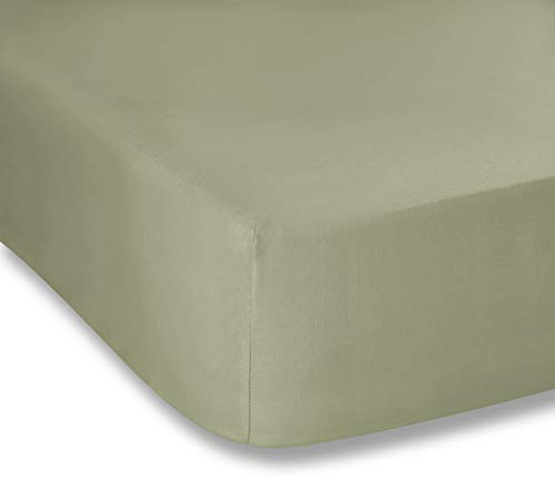 Bianca Plain Dyed Military Green, Spannbettlaken, 90 x 200 cm, 100% Perkal-Baumwolle, Grün