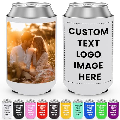 Custom Can Cooler Sleeves Bulk Personalised Foldable Insulated Beverage Bottle Holder with Logo Image Text for Wedding Graduation Birthday Party, 1-1000PCS