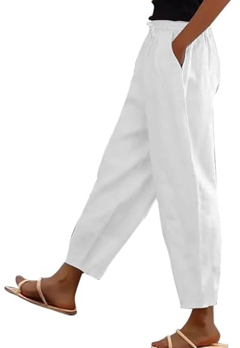 uxxnjfg Pantalon Lino Mujer Yoga Capri Pantalones Tallas Grandes Algodon Fluido Pantalon Frescos Cordón Ajustable Pants