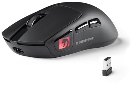 MAMBASNAKE M4 Mouse Gaming Wireless Ultra-Leggero, 53g, Sensore PAW3311, 24000 DPI, Bluetooth/2.4G/Cablato, RGB, Batteria 400mAh, 20M Click, per Gioco/Lavoro (Nero)