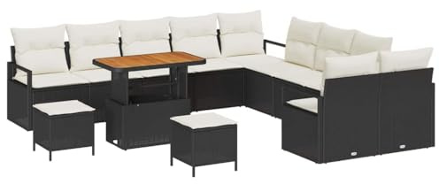 vidaXL 13-delat trädgårdsoff set med kuddar svart poly rattan för utomhus lounging sektionell möbler tre-sits 3 soffor