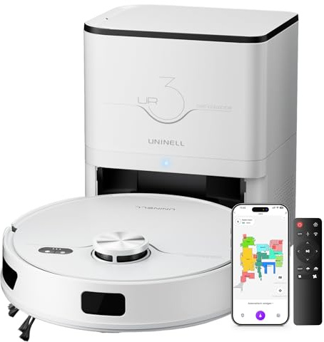 uninell Robot aspiradora y fregona, robot aspirador con navegador láser, súper succión de 5000 Pa, aspiradoras robóticas con estación de autovaciado de 3.5 L, 180 minutos, aplicación / control remoto