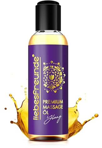 Liebesfreunde® Massageöl Ylang-Ylang mit verführerischem Duft – Hautverwöhnendes Massage Öl mit Mandelöl & Provitamin B5, 150 ml