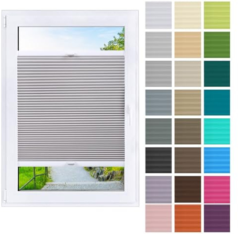 DECOOR Plissee nach Maß ohne Bohren Breite 25-119 cm Höhe 120-219 cm Plisseerollo mit Klemmträger 31 Farben & 9 Profilfarben 6 Stofftypen für Sichtschutz Thermo &Verdunklung