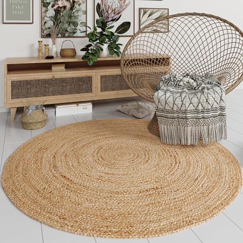 MY-RUG Jute Teppich rund 90 cm | Sisal-Teppich Wohnzimmer | handgewebter Juteteppich | flach gewebter Sisalteppich | Wohnzimmerteppich in Sisal-Optik nachhaltig aus Naturfaser | Nitin beige Natur
