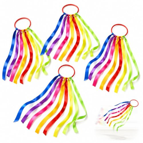 4 Pack 45cm Rainbow Dance Ribbons for Rhythmic Gymnastics with Sticks | Tangle-resistant fade-proof fabric, firm grip handle, ideal for stage performances, choreography practice & movement training