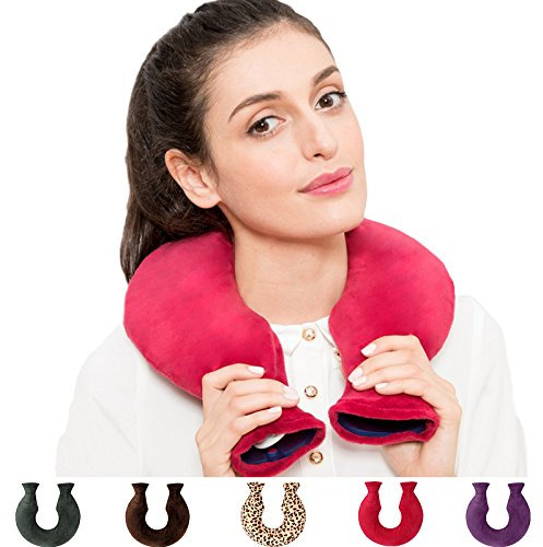 U Shape Hot Neck Protection PVC Hot Water Bottle with Plush Cloth, Hot Water Bag with Removable Cover Back Stress Ache Pain Relief Relaxation – Red