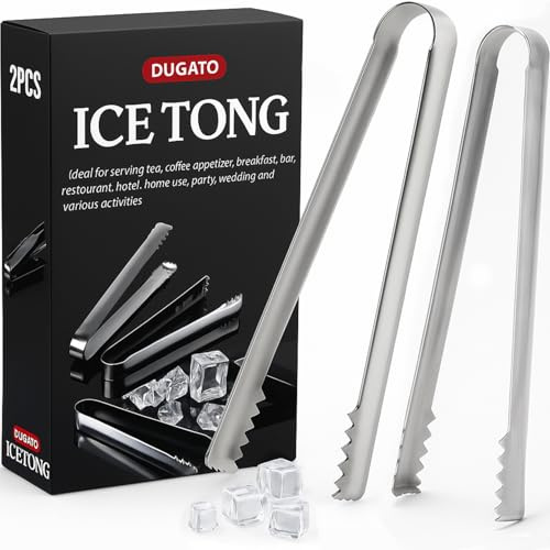 DUGATO Stainless Steel Cocktail Tongs (2 Pack, 6.3 inch) - Small Bar Ice Tongs with Sharp Grip Teeth for Ice Buckets, Sugar, Olives & Garnishes - Party Essentials