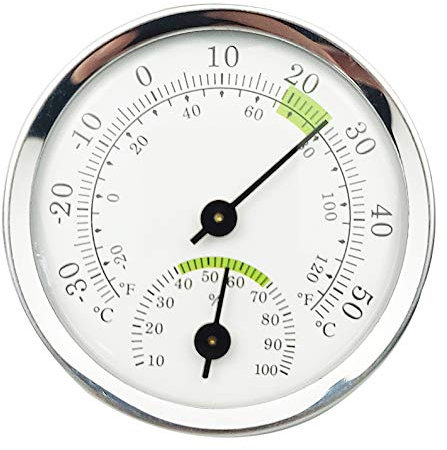 KANUBI Mini thermomètre, thermomètre analogique, thermo-hygromètre et hygromètre, thermo-hygromètre, mini hygromètre, anneau en alliage d'aluminium, fond en plastique, lentille en plastique