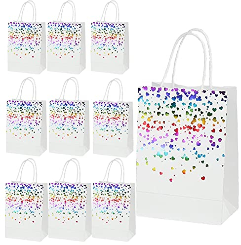 10 Stück Geschenktüten,Geschenktüten aus Kraftpapier,Bronzing Kraft Tasche mit, Party Geschenk Papiertüten für Weihnachten/Hochzeit/Geburtstag Party
