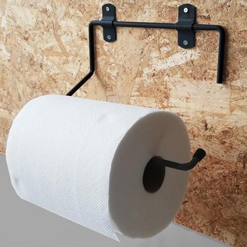 Parpyon® Nuovo Portarotolo industriale a muro NERO porta asciugamani bagno per rotoloni asciugatutto Ideale in cucina, garage, palestra, per bobina carta asciugamani monouso (Mod.3NE)