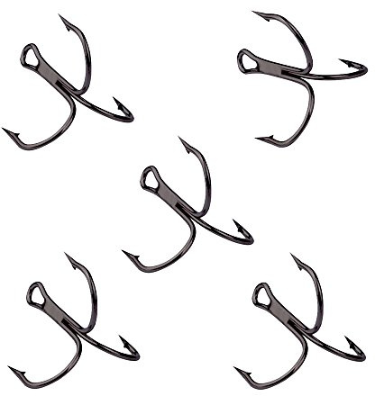 FIYSON 50 pcs hameçons de pêche en Acier à Haute teneur en Carbone Triple hameçons Petit Rond courbure Triple Dur leurre cuillère hameçon barbelé hameçons de pêche à Haute teneur en Carbone (Noir,2)