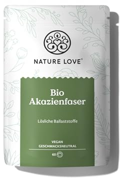 NATURE LOVE® Bio Akazienfaser Pulver – 360 Gramm – 80% Ballaststoffe, löslich, geschmacksneutral & vielseitig einsetzbar – 60 Portionen – vegan, laborgeprüft & in Deutschland produziert