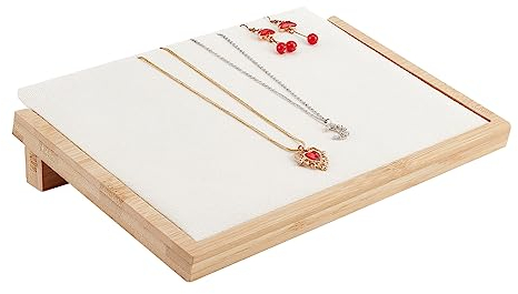 nbeads Holzschmuck-Display-Tablett, Schräger Rücken Schmuck-Display-Halter Vitrine Mit Samtanhänger-Schmuck-Display-Organizer Für Halsketten Ringe Ohrringe Armbänder Schmuck, Maisseide
