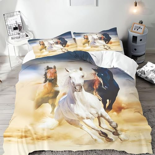 SMchwbc Pferde Bettwäsche 135x200 Pferd Mädchen Kinder Pferdebettwäsche Pferde Bettbezug Set Weiche Mikrofaser Pferde Bettwäsche Set Mit Reißverschluss Und 2 Kissenbezügen (140 x 210 cm,6)