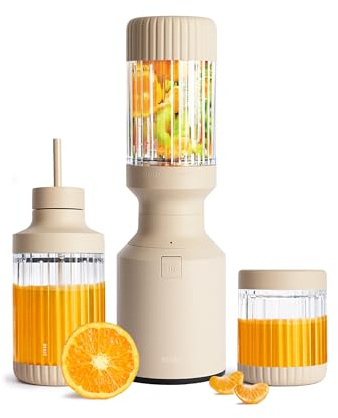 The Beast Mini Blender Plus | Mini Countertop Kitchen Blender | Blend Smoothies and Shakes, Dressings, Sauces, Dips | Extra Vessels, Straw Cap and Straws Included | 600W (Sand)