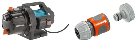 Gardena Gartenpumpe 3700/4 Basic: Bewässerungspumpe mit 3700 l/h Fördermenge & Pumpen-Anschlusssatz: Schlauchkupplung zum schnellen Anschluss von 13 mm