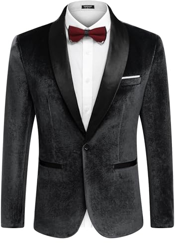 COOFANDY Velvet Blazer for Men Slim Fit Stylish Casual One-Button Suit Coat Jacket Business Velour Tuxedo Black
