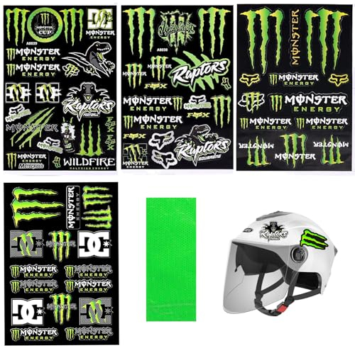 Motorradhelm Aufkleber 4 Stück Monster Energy Aufkleber Monster Aufkleber Aufkleber Motocross für Autos Sticker für Motorräder Skateboard Auto und Geländemotorräder (mit Reflektierenden Aufklebern)
