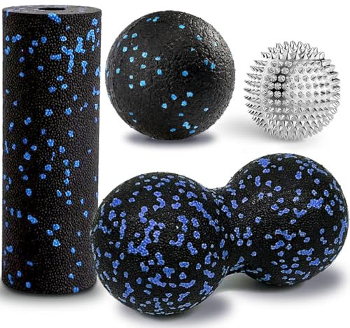 4 Stück Faszienball Set, Massagebälle, Faszienrolle Klein, Duoball Massageball und 5.6cm Igelball Akupressur Ball für Fuss Hand Rücken Muskelmassage