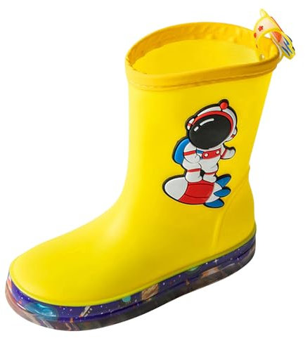 Stivaletti Pioggia Bambino Stivale Pioggia Impermeabili per Bambini Scarpe da Acqua per Bambini in Gomma Stivali da Pioggia Scarpe da Cartone Animato per Bambini Unisex (Yellow, 36 Big Kids)