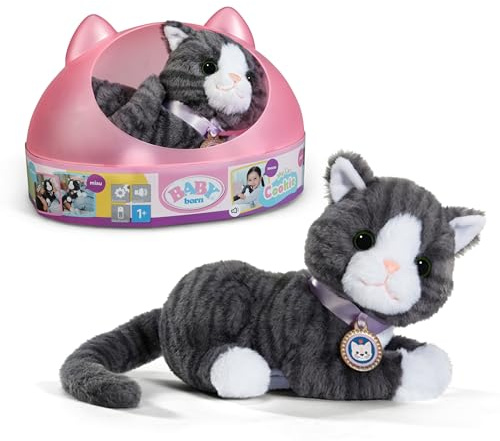 BABY Born Meine Katze Cookie - Kuscheltier mit Sound & Vibration - Inkl. Katzenkörbchen - Funktioniert mit Batterien - Geeignet für Kinder ab 1 Jahr