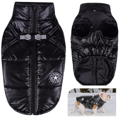 Hundemantel für Kleine Hunde, Wasserdicht Hundejacke Winter, Wintermantel mit Geschirr und Reflektor(Schwarz S)