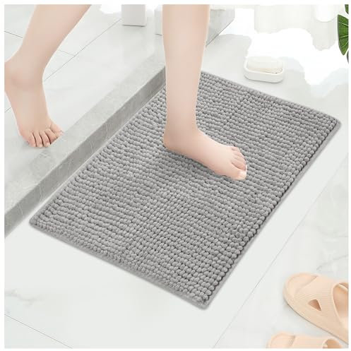 Qirc Tappeto da bagno antiscivolo, assorbente, grande, morbido e lussuoso, tappetino da doccia, spesso, lavabile, per cucina, ingresso, camera da letto, interni ed esterni (grigio, 40 x 60 cm)