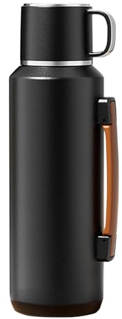 Simcat 1000ml Thermoskanne Thermosflasche 316 Edelstahl, Edelstahl Trinkflasche (hält 24 Stunden), Thermobecher, Isolierbecher, Isolierflasche mit Becher,Separater Teekammer‌‌ (Schwarz, 1000 ml)