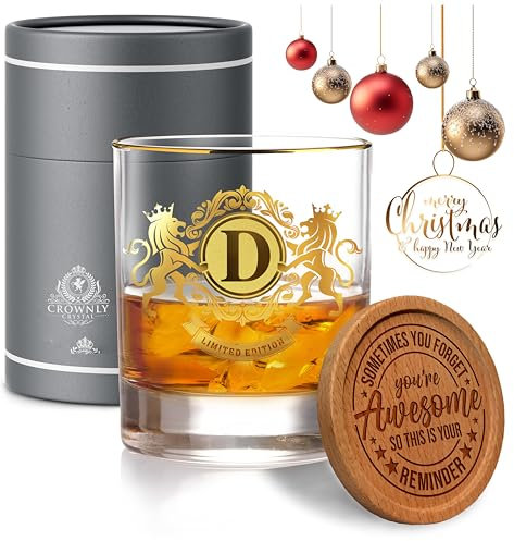 CROWNLY CRYSTAL® Regalo Para Hombre Regalo Personalizado Copas Whisky Vasos Whisky Cristal Regalos Originales Regalos Para Hombres Regalos Para Abuelos Regalos Adolescentes Regalos Padre (D)