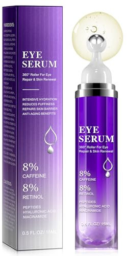 Eye Serum with 8% Caffeine 15ml, Under Eye Serum for Dark Circles and Puffiness Eye, Wrinkles and Fine Lines, Eye Cream, Under Eye Treatment Replumps, Brightens And De-Puffs Eyes